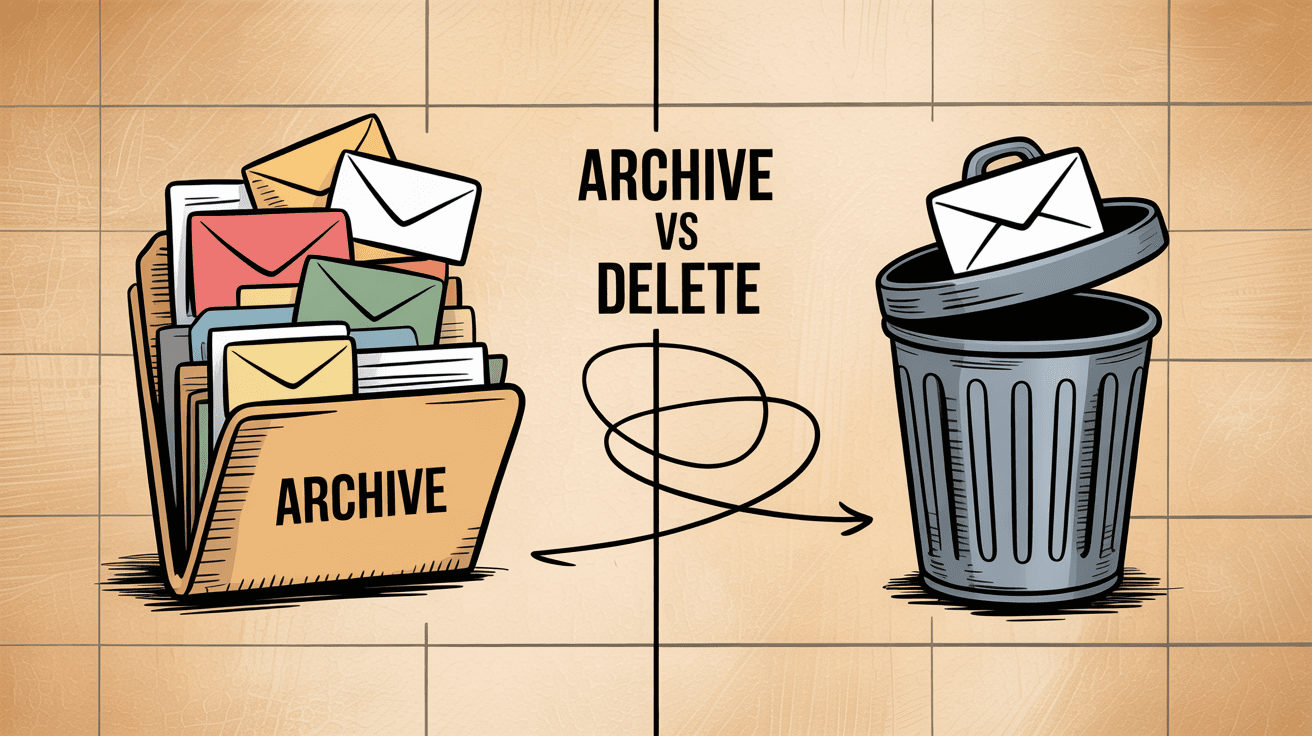 Archive versus delete comparison showing the different outcomes and benefits of each email management approach for promotional emails